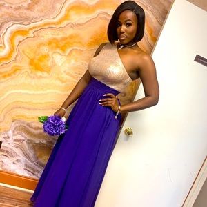 NWOT JJ's House Gold Purple One shoulder dress